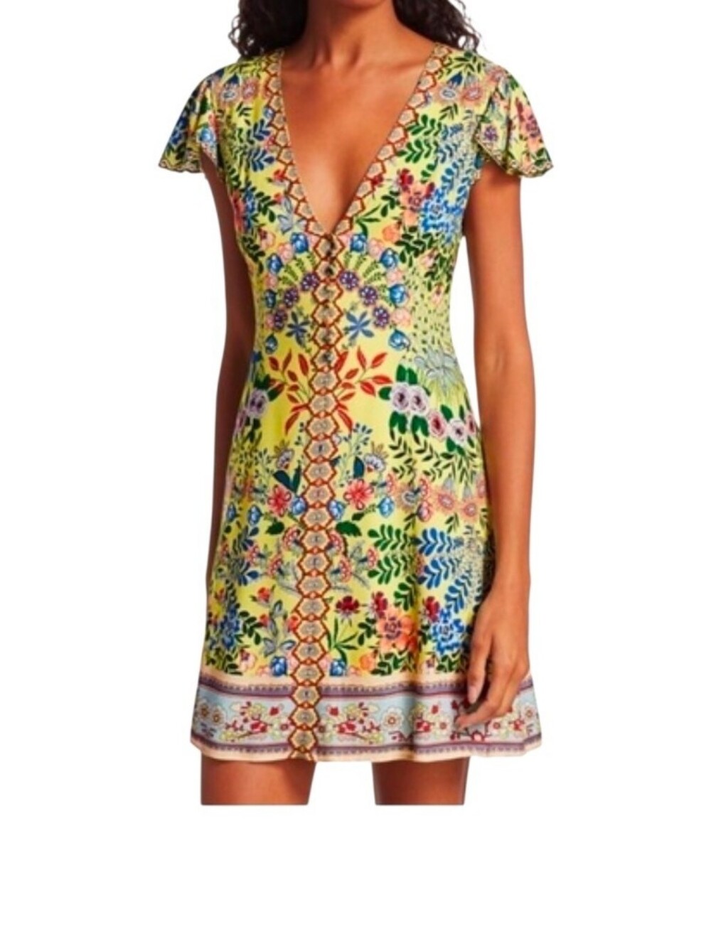 ALICE + OLIVIA Hadley Floral Mini Dress Women's Half Button V-neck Sz 4 - Picture 4 of 16